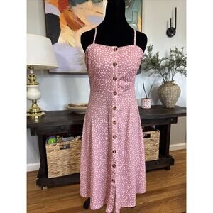 Berydress Women’s M Retro Coquette Button Front Classic Sundress Pink Polca Dot
